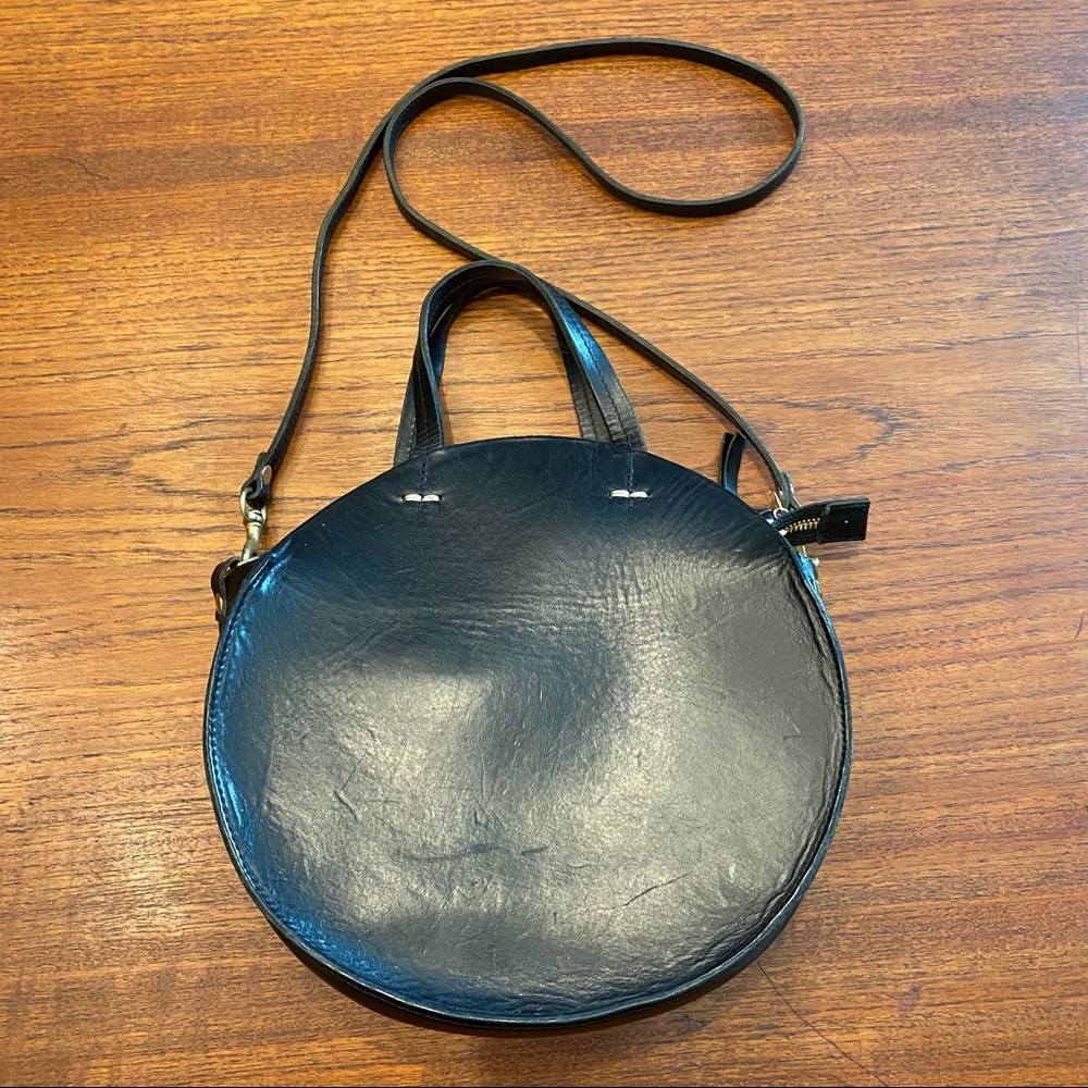 Clare V. Vivier Alistair Petit Round Stiff Leather Crossbody Handbag Purse Bag